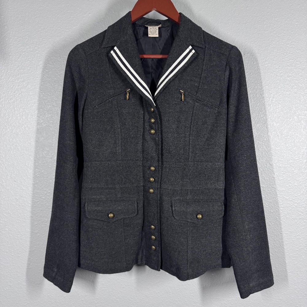 VTG Elevenses Anthropologie Full Zip Blazer | Charcoal Gray w/Aged Gold Buttons
